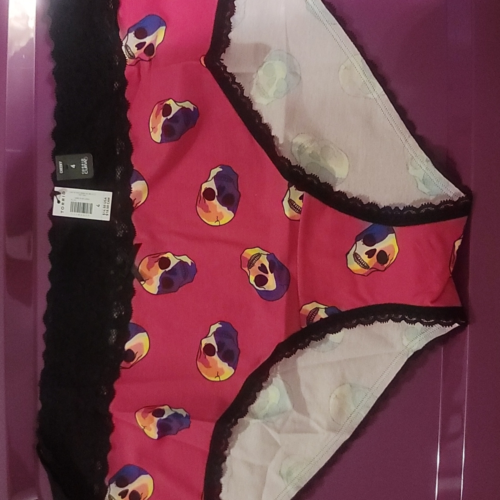 TORRID CURVE COLLECTION RAINBOW SKULL PRINT CHEEKY PANTY: PINK/BLACK: NWT: SZ 4
